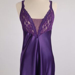Vtg Victoria's Secret Royal Purple Long Lace Nightgown Negligee Lingerie Dress